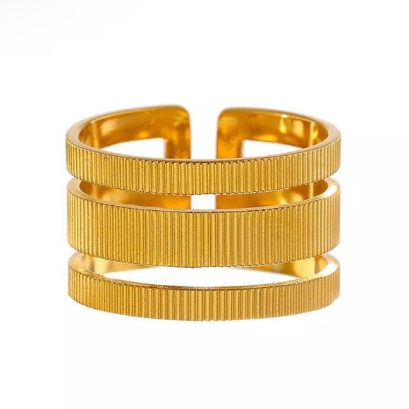 Stainless Steel Gold Statement Opening Ring Stacking Ring - Picture 1 of 6